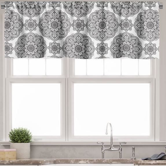 Ambesonne Black Valance Pack of 2, Ornate Mandala Patterns, 54"X18", Black