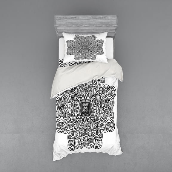Ambesonne Black White Bedding Set 3 Pcs, Celtic Art, Twin, Black White