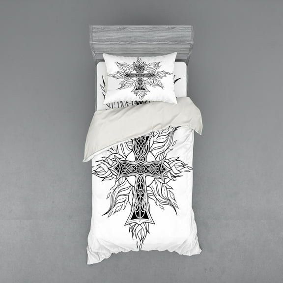 Ambesonne Black White Bedding Set 3 Pcs, Gothic Themed Shape, Twin, White and Black