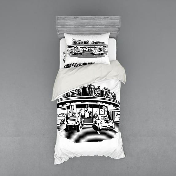 Ambesonne Black White Bedding Set 3 Pcs, Nostalgic Retro Car, Twin, Black White