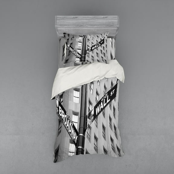 Ambesonne Black White Bedding Set 3 Pcs, Wall Street NYC Photo, Twin, White and Black