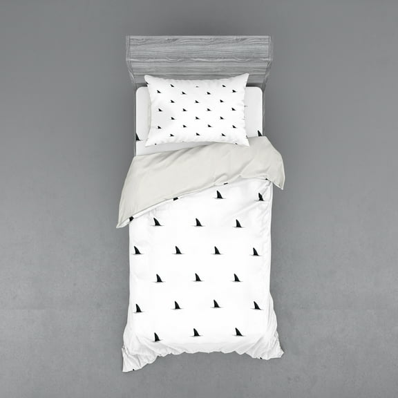 Ambesonne Black White Bedding Set 3 Pcs, Wild Shark Fish, Twin XL, White Black