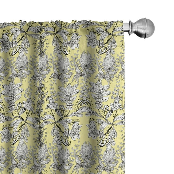 Ambesonne Black White Curtains, Floral Swirls and Dots, Pair of 28"x84", Black and White