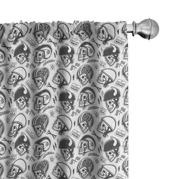 Ambesonne Black White Curtains, Rider Skull Pattern, Pair of 28"x95", Charcoal Grey White