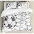 thumbnail image 1 of Ambesonne Black White Duvet Cover Set, Soccer Ball in Net, Queen, Black White, 1 of 6
