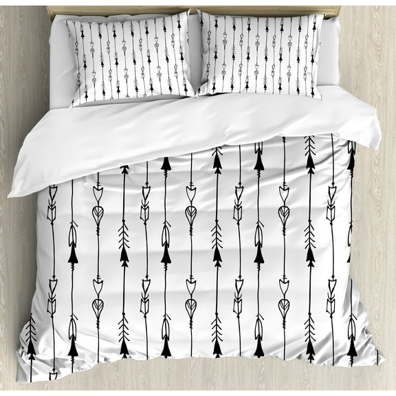 Ambesonne Black White Duvet Cover Set, Tribe Vintage Arrow, Calking, Black and White