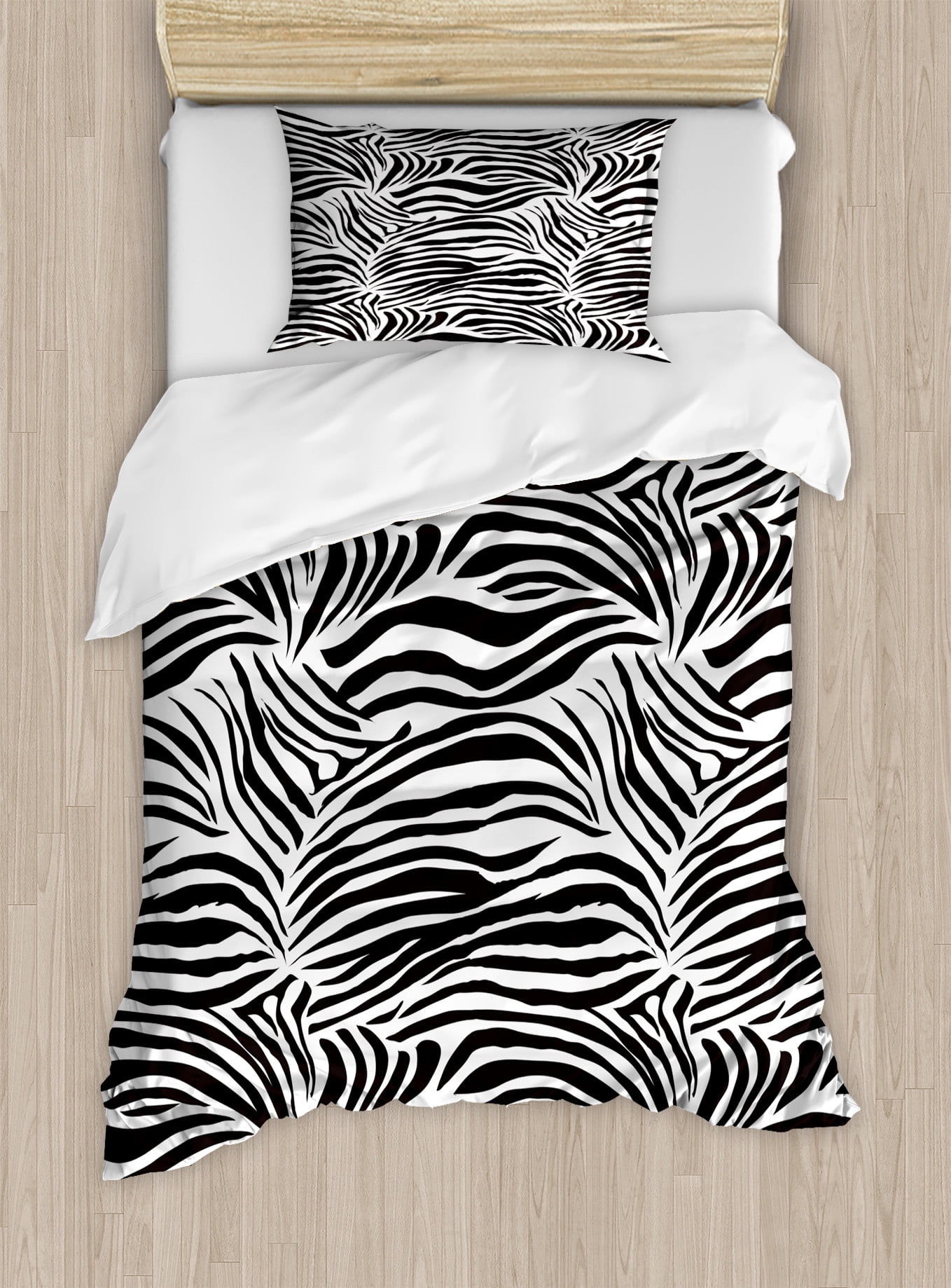 Twin Black and White Zebra Print Duvet Cover Set