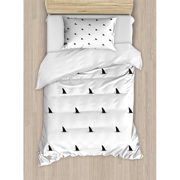 Ambesonne Black White Duvet Cover Sets, Wild Shark Fish, 2-Twin, White Black