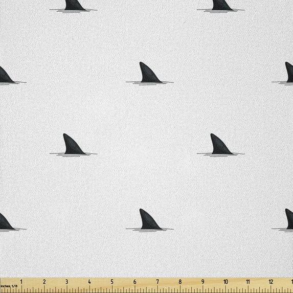 Ambesonne Black White Fabric by the Yard Microfiber, Wild Shark Fish, 5 Yards, White Black