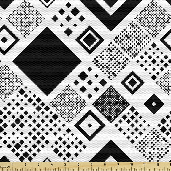 Ambesonne Black White Fabric by the Yard Upholstery, Big Little Squares, 5 Yards, Black White