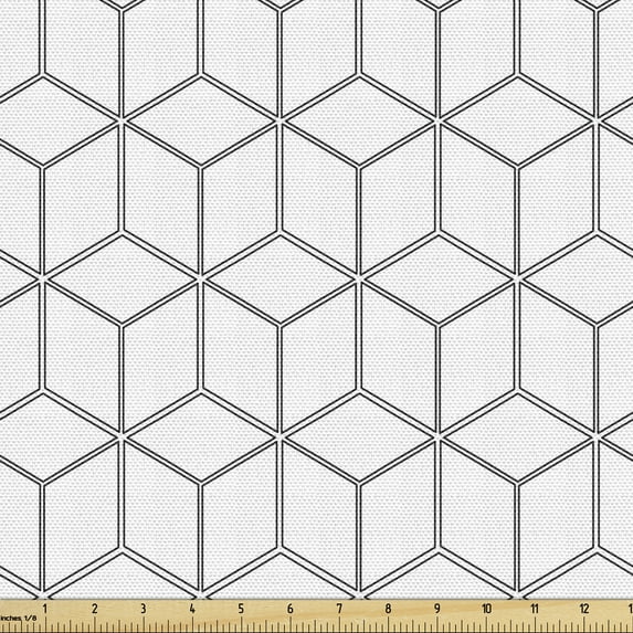 Ambesonne Black White Fabric by the Yard Upholstery, Geometric Square Shape, 10 Yards, White Black