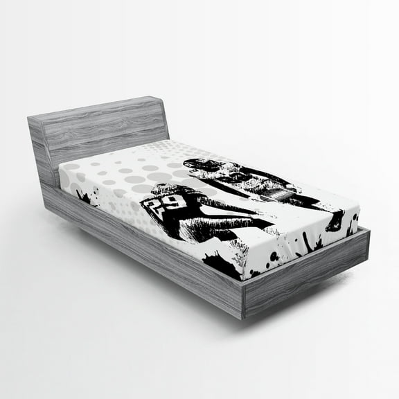 Ambesonne Black White Fitted Sheet 2 Pcs Set, American Soccer Dot, Twin XL, Black White