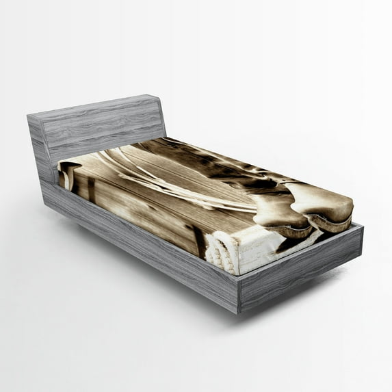 Ambesonne Black White Fitted Sheet 2 Pcs Set, Wild Vintage Rodeo, Twin, Sepia and Beige