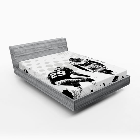 Ambesonne Black White Fitted Sheet, American Soccer Dot, Full Size, Black White