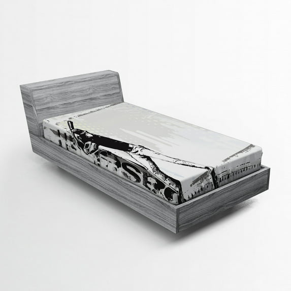 Ambesonne Black White Fitted Sheet, Baseball Sketch Art, Twin Size, Black White