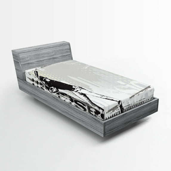 Ambesonne Black White Fitted Sheet, Baseball Sketch Art, Twin XL Size, Black White