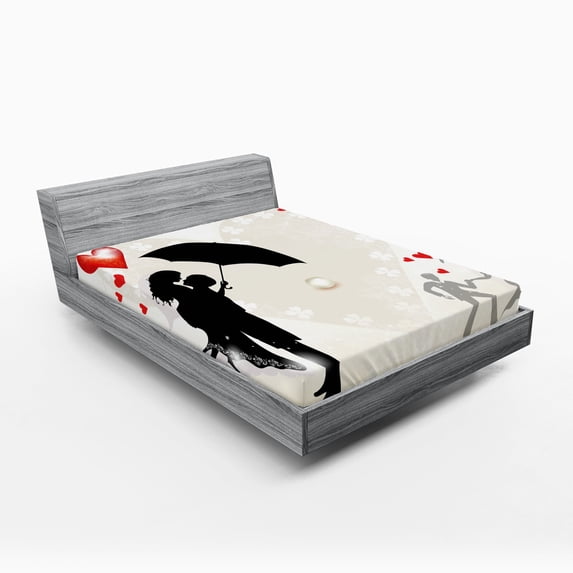 Ambesonne Black White Fitted Sheet, Couple Love Romance, Queen Size, Black White Red