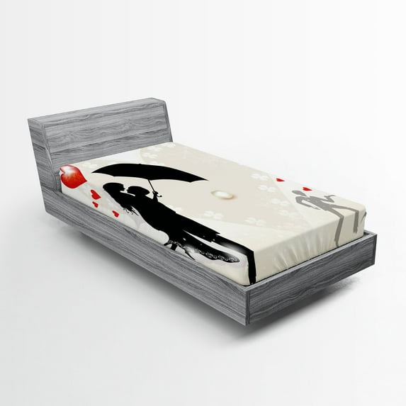 Ambesonne Black White Fitted Sheet, Couple Love Romance, Twin XL Size, Black White Red