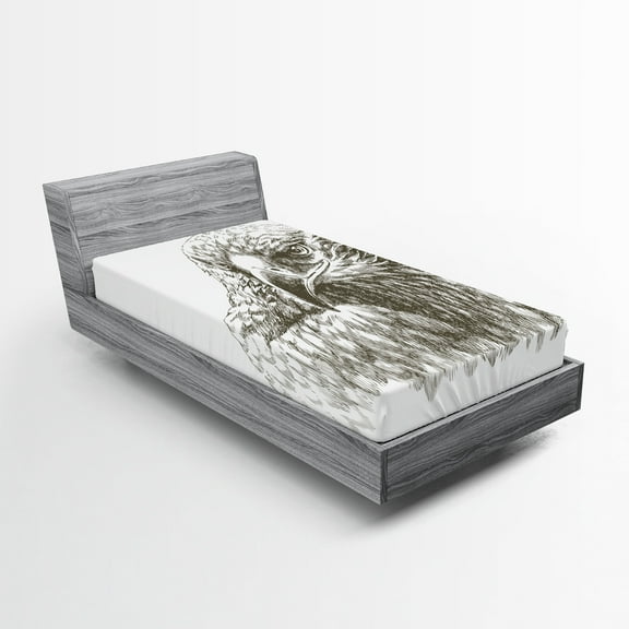 Ambesonne Black White Fitted Sheet, Eagle Wildlife Art, Twin XL Size, Black White