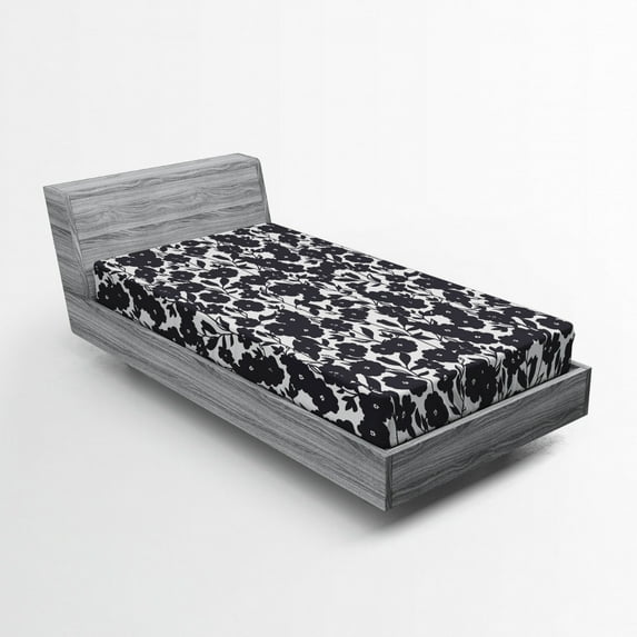 Ambesonne Black White Fitted Sheet, Gardening Flowers, Twin XL Size, Dark Navy Blue White