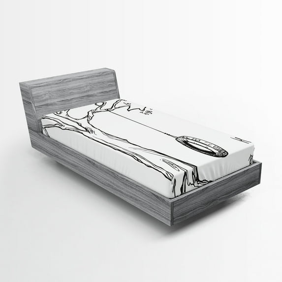 Ambesonne Black White Fitted Sheet, Happy Place Words, Twin Size, Black White