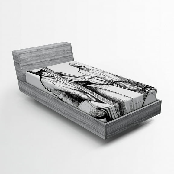 Ambesonne Black White Fitted Sheet, Jazz Band Musicians, Twin Size, Black White