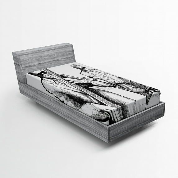 Ambesonne Black White Fitted Sheet, Jazz Band Musicians, Twin Size, Black White