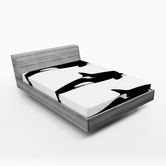 Ambesonne Black White Fitted Sheet, Orca Killer Whales, Full Size, Black and White