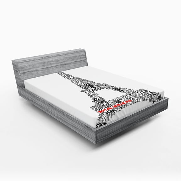 Ambesonne Black White Fitted Sheet, Paris France Tour, Full Size, Black White