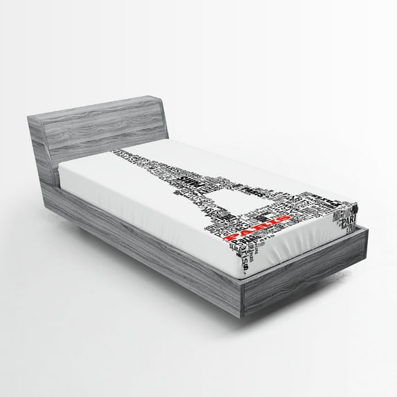 Ambesonne Black White Fitted Sheet, Paris France Tour, Twin Size, Black White