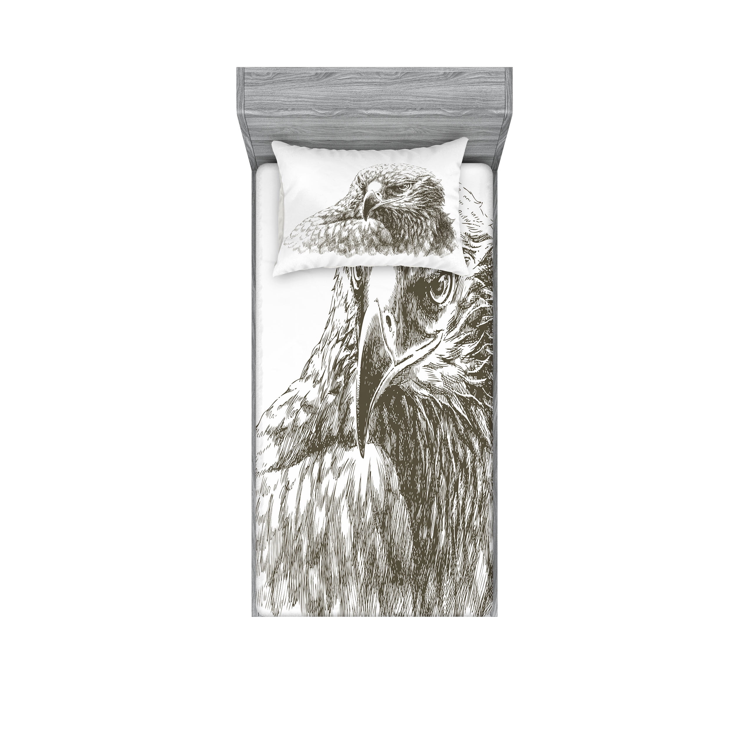 Twin XL White Microfiber Eagle Print Bedding Set