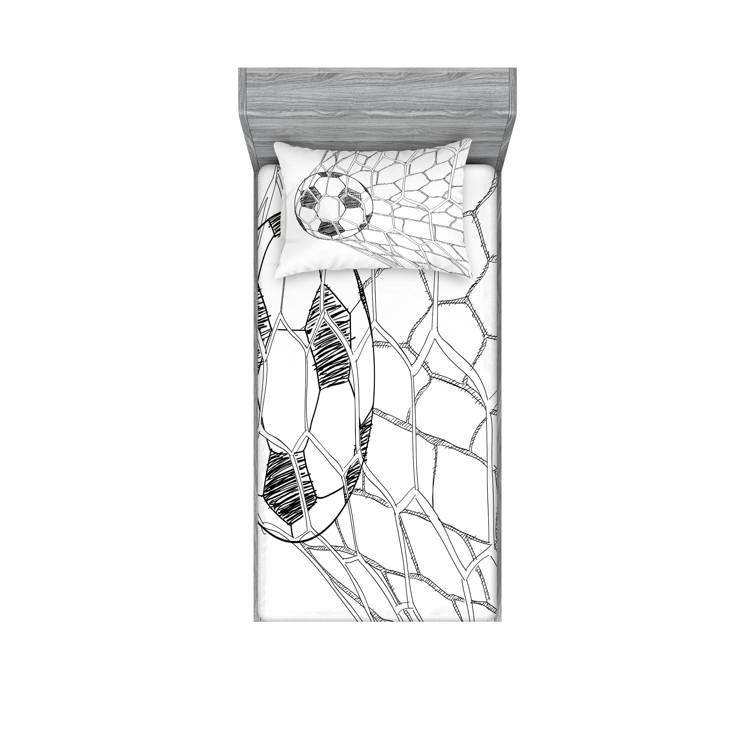 Twin XL White Microfiber Soccer Print Sheet Set