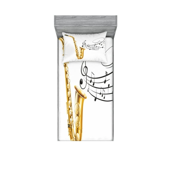 Ambesonne Black White Fitted Sheet & Pillow Sham Set, Template Solo Vibes, Twinxl, Yellow Black White