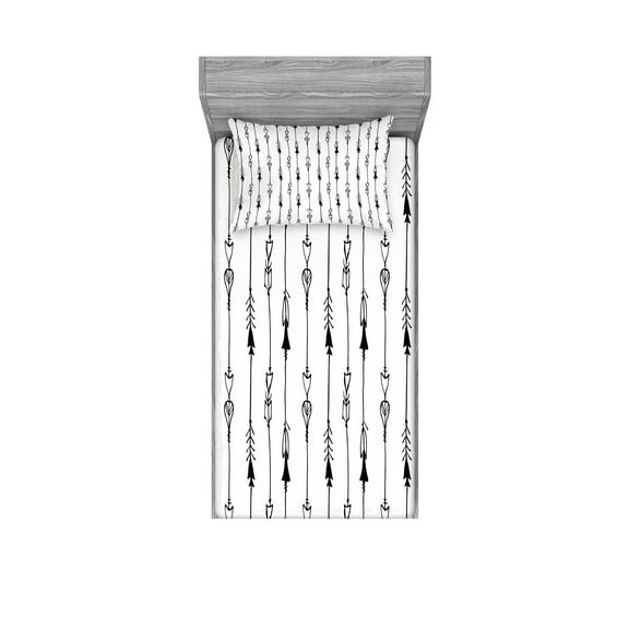 Ambesonne Black White Fitted Sheet & Pillow Sham Set, Tribe Vintage Arrow, Twin, Black and White