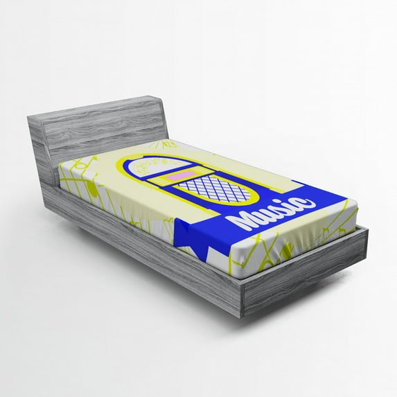 Ambesonne Black White Fitted Sheet, Retro Red Music Box, Twin Size, Orange Pale Grey Black