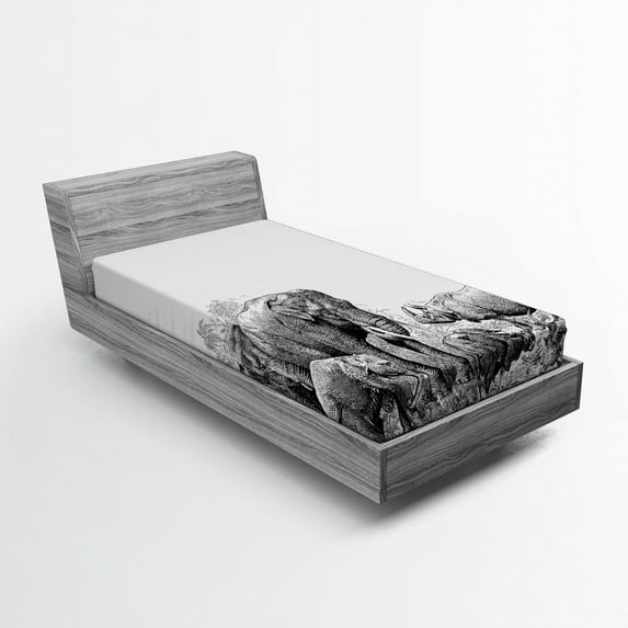 Ambesonne Black White Fitted Sheet, Savannah Animals Sketch, Twin XL Size, White and Black