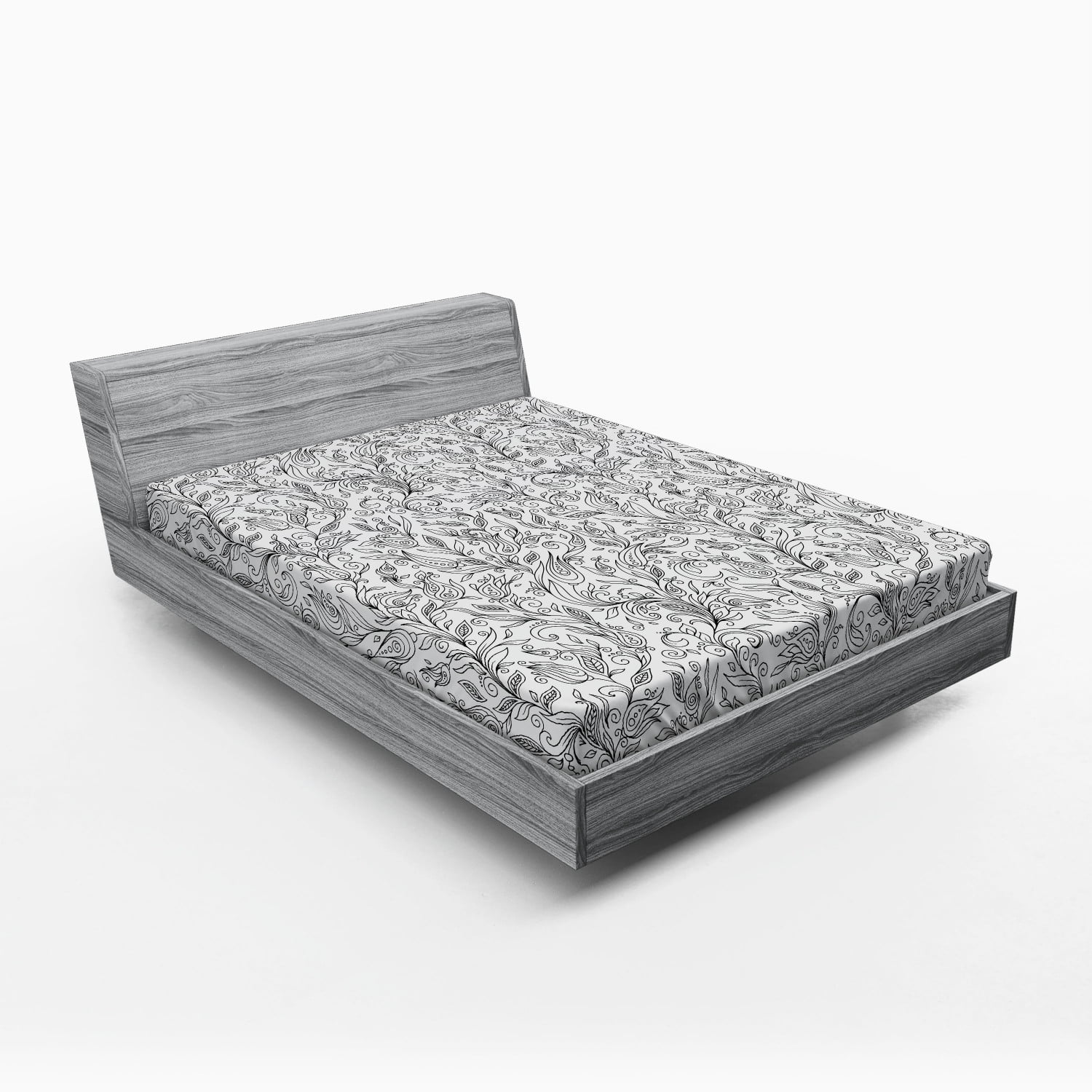 Queen Gray Floral Microfiber Fitted Bed Sheet