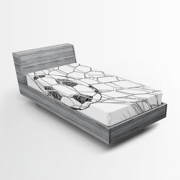 Ambesonne Black White Fitted Sheet, Soccer Ball in Net, Twin Size, Black White