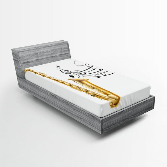 Ambesonne Black White Fitted Sheet, Template Solo Vibes, Twin Size, Yellow Black White