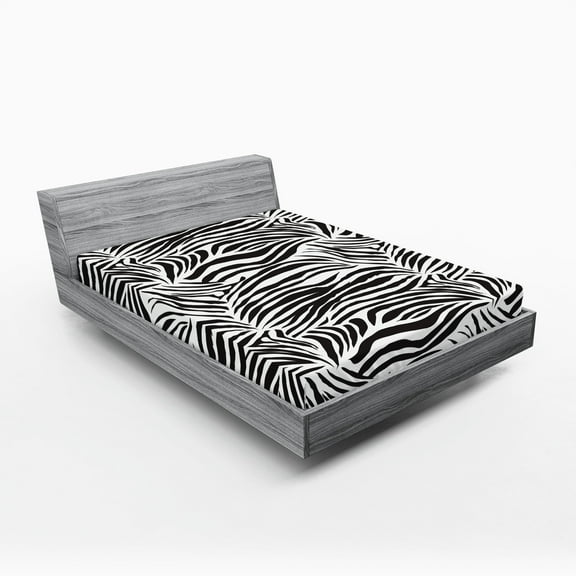 Ambesonne Black White Fitted Sheet, Wild Zebra Lines, California King, Black White