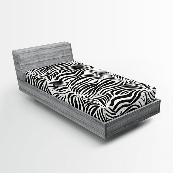 Ambesonne Black White Fitted Sheet, Wild Zebra Lines, Twin Size, Black White