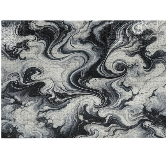 Ambesonne Black and White Jigsaw Puzzle, Abstract Art Marble, Heirloom-Quality Fun Activity for Family Durable Cardboard, 1000 pcs, Pale Grey and Dark Grey