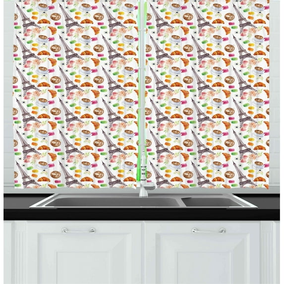 Ambesonne Black White Kitchen Curtains, Paris Coffee Shop, 55"x39", Black and White
