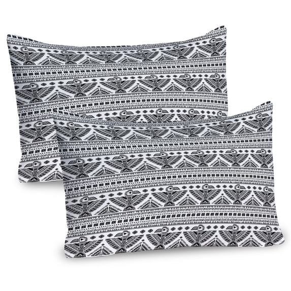 Ambesonne Black White Pillow Sham 2 Pack, Eagle Prehistoric Art, 26"x20", Black White