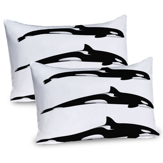 Ambesonne Black White Pillow Sham 2 Pack, Orca Killer Whales, 26"x20", Black and White