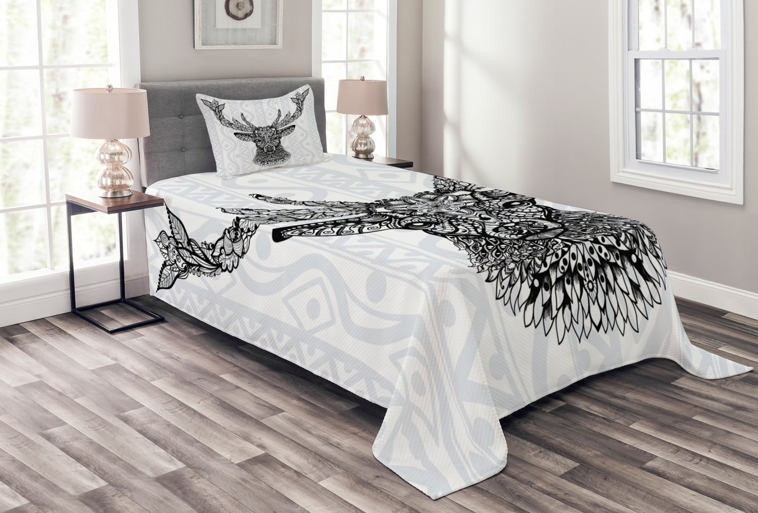 White Quilted Twin Bedspread Set with Pillow Sham