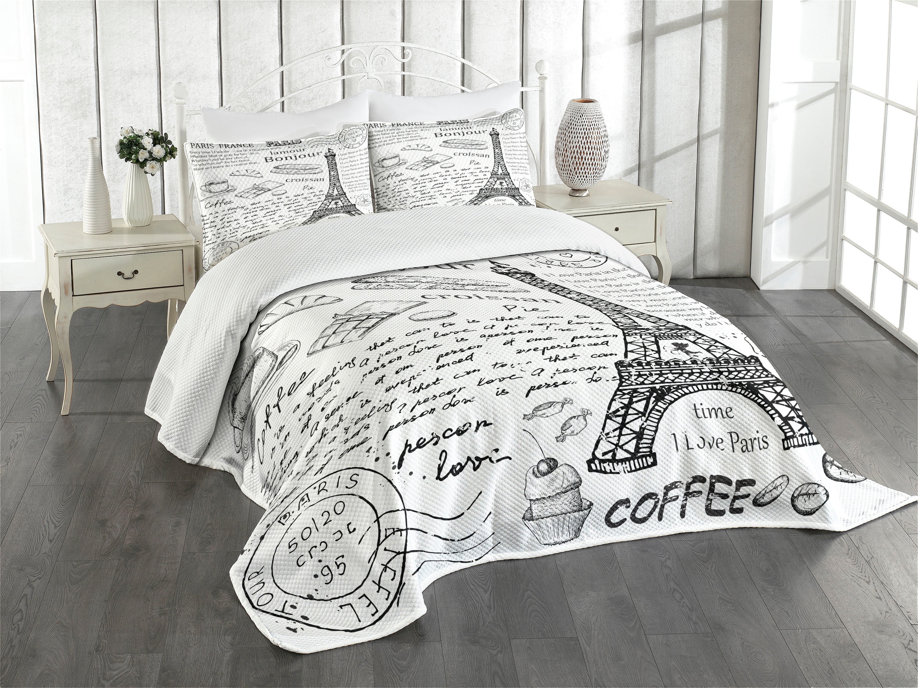 Twin White Quilted Polyester Bedspread Set