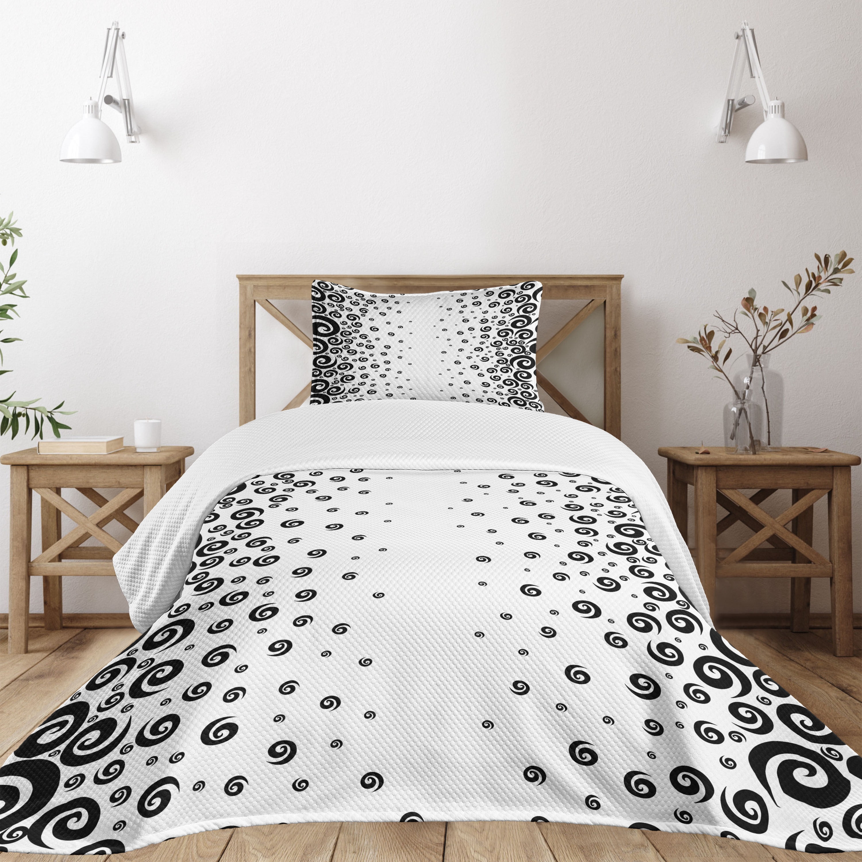 White Quilted Twin Bedspread Set with Pillow Sham