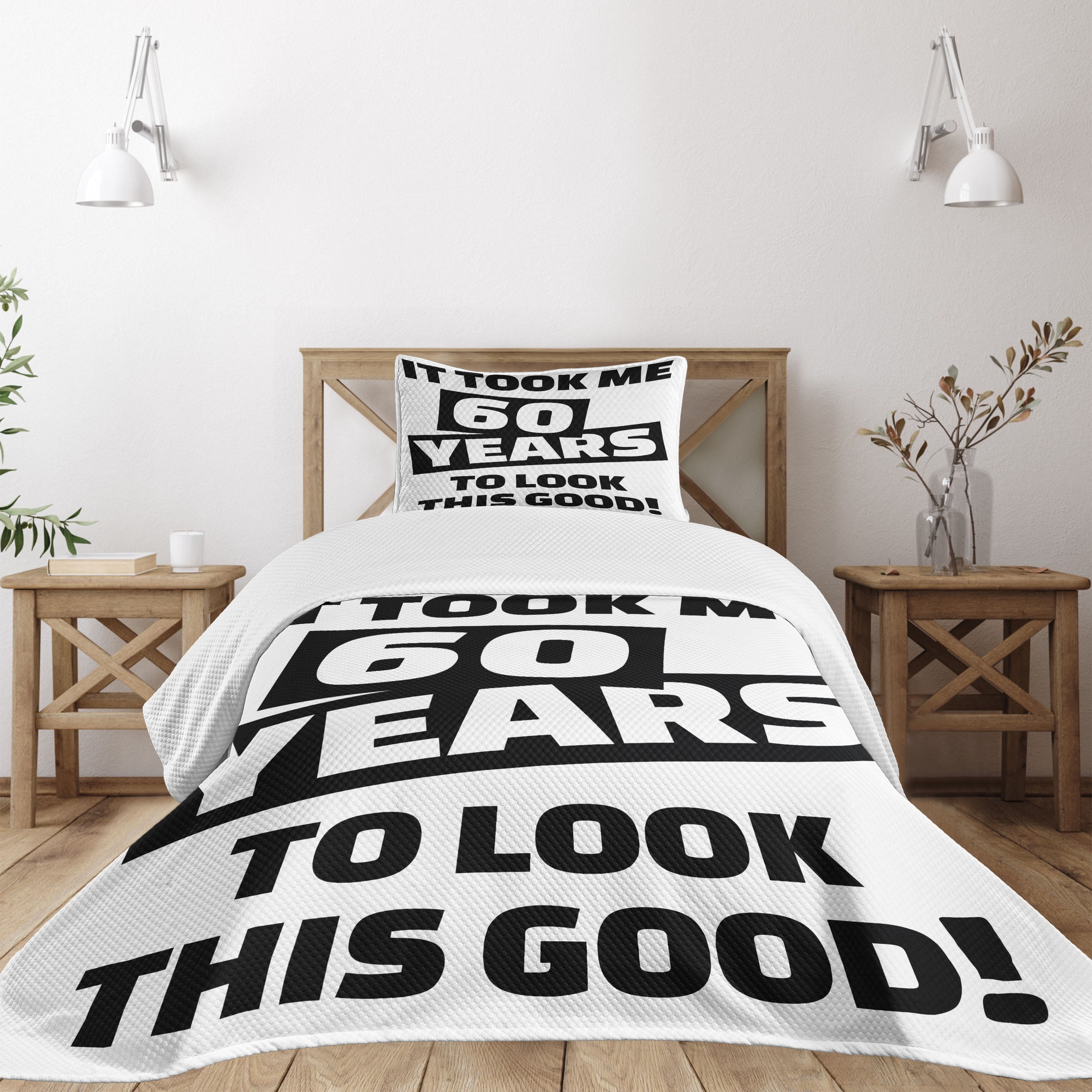 White Quilted Twin Bedspread Set with Pillow Sham