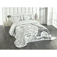 thumbnail image 1 of Ambesonne Black White Quilted Bedspread Set 3 Pcs, Bonjour Croissan Coffee, Queen Size, Black White, 1 of 5